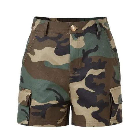 Women's Camouflage Print Fitted Shorts, Casual Comfy Pocket Design Shorts for Daily Wear, Ladies Bottoms for All Seasons, Fashion Camouflage Shorts