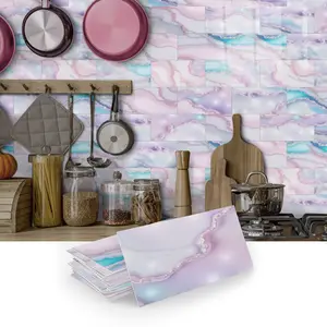 16/32/64PCS SJM 3D Pink Purple Blue Gradient Agate Texture Self-Adhesive Stickers PE Foam Waterproof Kitchen Bathroom Decor