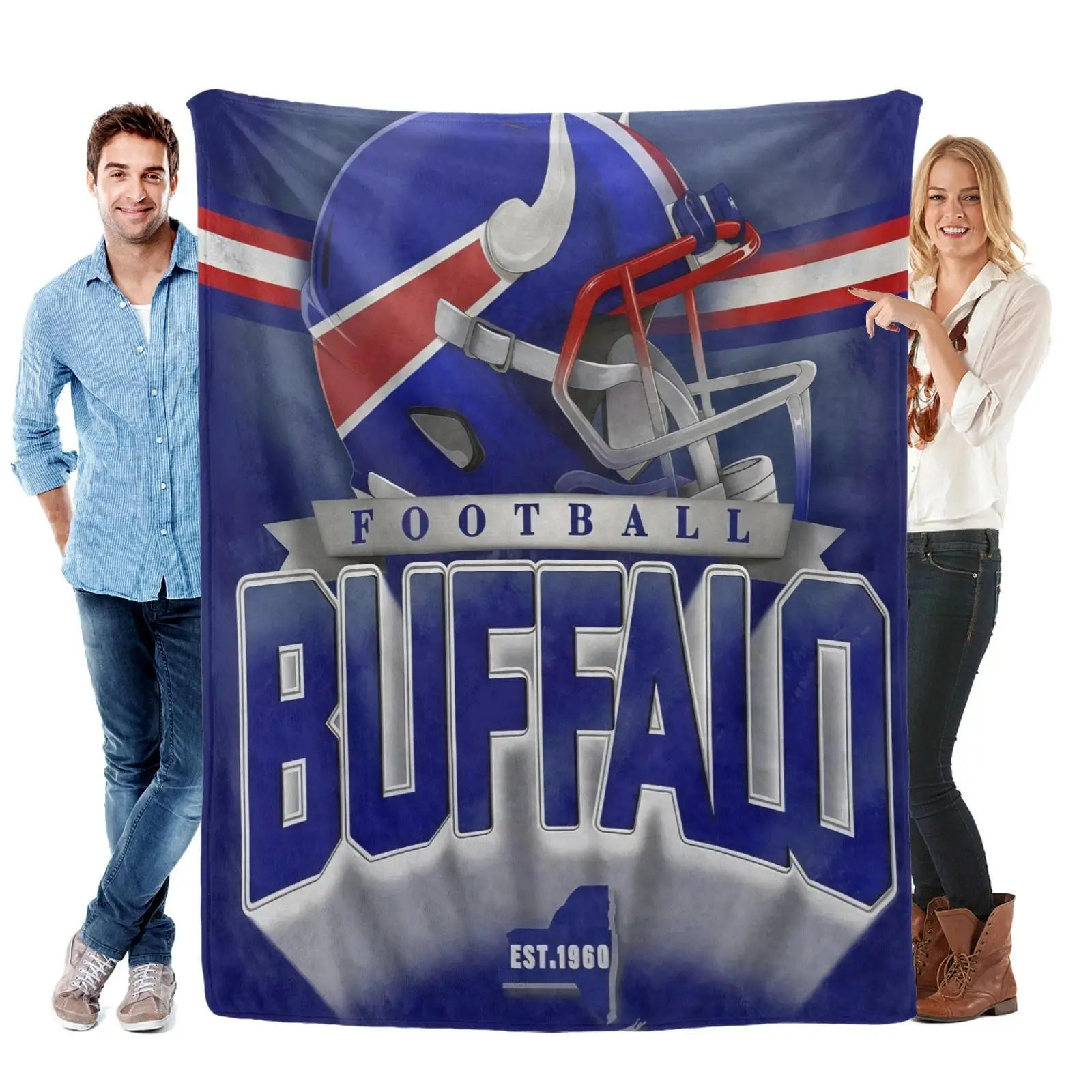 Buffalo Football Fleece Blanket  Lightweight Cozy Throw with Bold "Buffalo" Print  Helmet Design Vintage Style All-Season Home Decor Perfect Gift for Sports Fans  Game Day Enthusiasts Football Room Decor Durable Fabric  60" x 50"