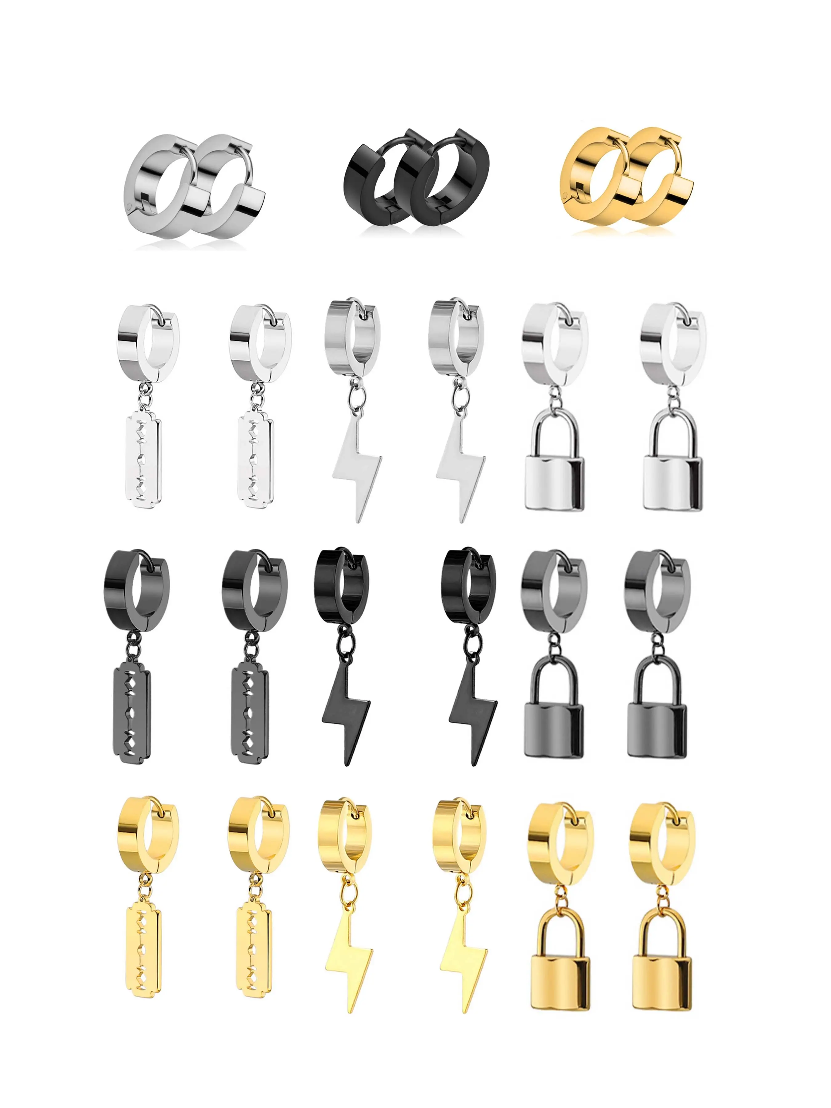 1 pair Fashion Simple Padlock Pendant Stainless steel lock Shaped Stud Earrings For Women Punk Hip Hop Style Ear Jewelry Gifts