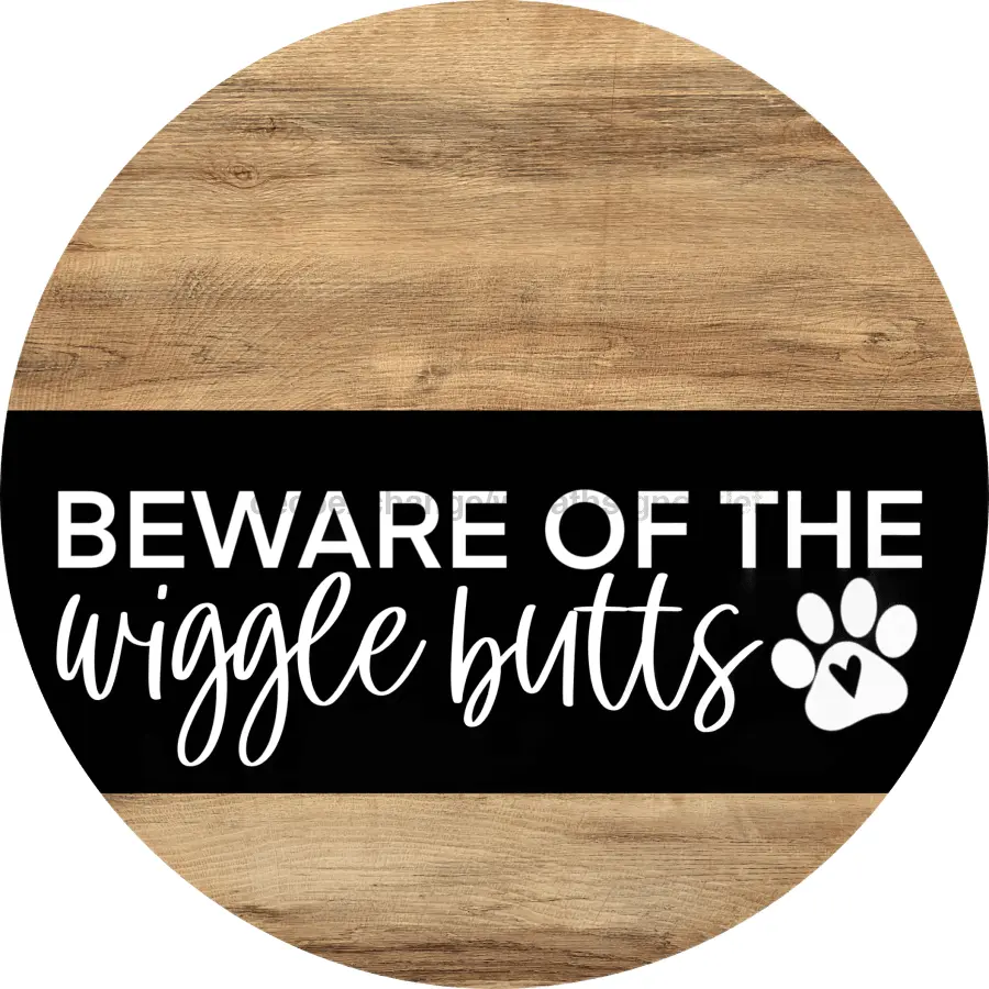 Dog Door Hanger, Wiggle Butts Door Hanger, DCO-13753-DH, 18" Round Wood