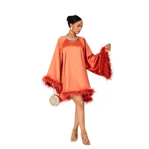 Feather Oversized Gown Casual Formal Womenswear Long Sleeves