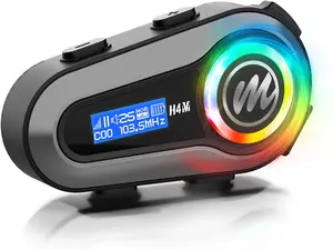 Moman Motorcycle Helmet Headset, H4M with【LCD Screen Display & 6 EQ Sound Modes】Single Person Use Wireless 5.3 Headphone with HiFi Stereo FM Radio AI Voice Assitant Audio Earbud