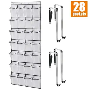 LMMAKE 28-Pocket Over The Door Shoe Organizer Heavy-Duty Construction with 4 Metal Hooks for Maximum Storage Capacity Space-Saving Design Holds Shoes Accessories & More Perfect for Closets Apartments Dorms & Bedrooms Drawer Cabinet Drawer Chest Dresser
