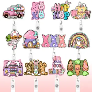 TOOUEE 1 PC Cute Rabbit Badge Reel with 360° Swivel Alligator Clip, Retractable ID Holder for Nurse Doctor Teacher, Fun Easter Birthday Gift for Women Who Love Bunnies, 2.56 Inch Extension Cord