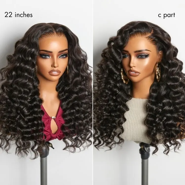 NatureMAX Glueless HD Wigs, 200% Density Deep Wave Human Hair 13x6 HD Lace Front Wig, Pre-Cut Lace Flexi-Fit Drawstring Cap, Female, Washable, Casual Human Hair Lace Front Wigs