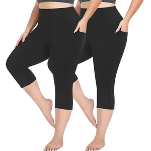 2 Pack Capri Leggings with Pockets High Waisted Leggings for Women Full Length Capri Buttery Soft Yoga Pants for Workout Athletic