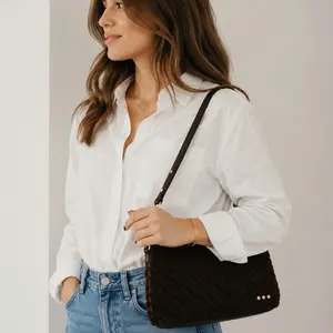 Pretty Simple Suede Harper Hobo Woven Shoulder Bag Black Slouchy Look Crossbody or Handbag