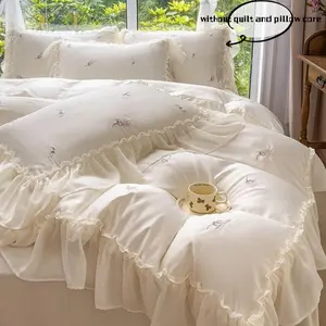 Rose Embroidery Bedding Set, 3 Counts/set Including 1 Count Bedspread & 2 Counts Pillowcase without Filler, Soft Comfortable Bedding Set for Bedroom, Duvet Cover Sets