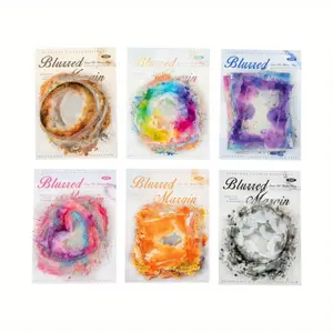6 models, a 20 piece watercolour smudge border sticker Circle, square, heart shaped theme smudge sticker PET waterproof sticker Retro style DIY handbook decoration scrapbook material sticker