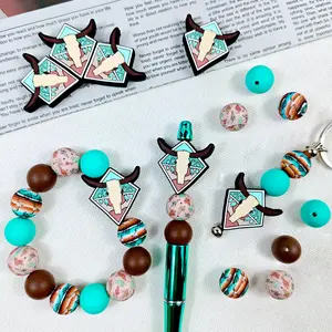 50 silicone beads, Bohemian bull head tribal theme, suitable for jewelry decoration beads, earrings, necklaces, bag chains, bracelets, pens, phone charms, makeup brushes, keychains, and other DIY kit accessories, Christmas and Valentine's Day gifts