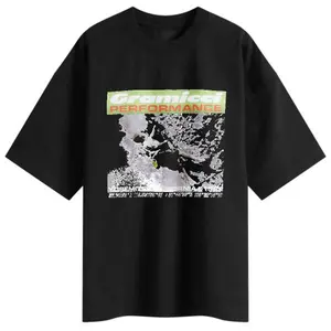 Oversized Black T-Shirt with Gramicci Performance Graphic Print for Outdoor Activities Menswear Tops