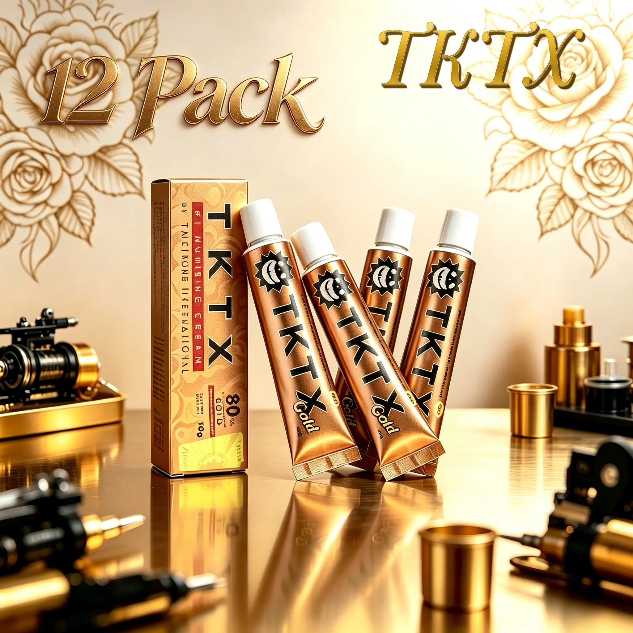 TKTX Golden Deep Numbing Tattoo Soothing Cream 80% Enhanced Maximum Strength 6-8 Hours Long Lasting Professional Painless Skin Ointment for Tattoo Waxing Piercing 1/2/3/4 Tubes Value Pack Premium Tattoo Care for Body Art Salon & Home Use