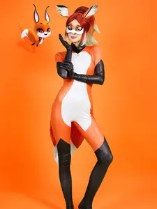 [Officially Licensed] Miraculous Micotaku Rena Rouge Cosplay Costume Jumpsuit with Fox Tail-like Coattail Halloween Costume