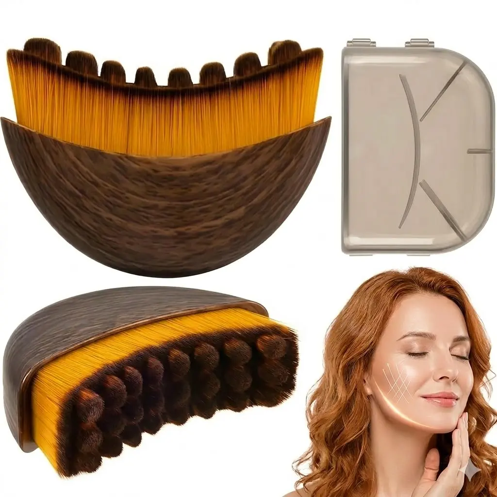 2-Piece Lymphatic Contour Face Brush Set for Jawline & Chin Sculpting Dry Brushing Massager for Lymphatic Drainage & Facial Fatigue Relief Ergonomically Designed Smooth Precision Contour Beauty Roller with Gentle Durable Bristles