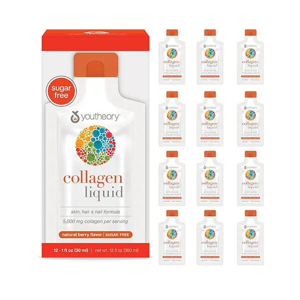 Liquid Collagen 5000mg, Hydrolyzed Collagen Peptides, Berry Flavor, Supports Healthy Hair, Skin, Nails, Joints & Bone Health, 1 oz Single-Serve Packets, Pack of 12