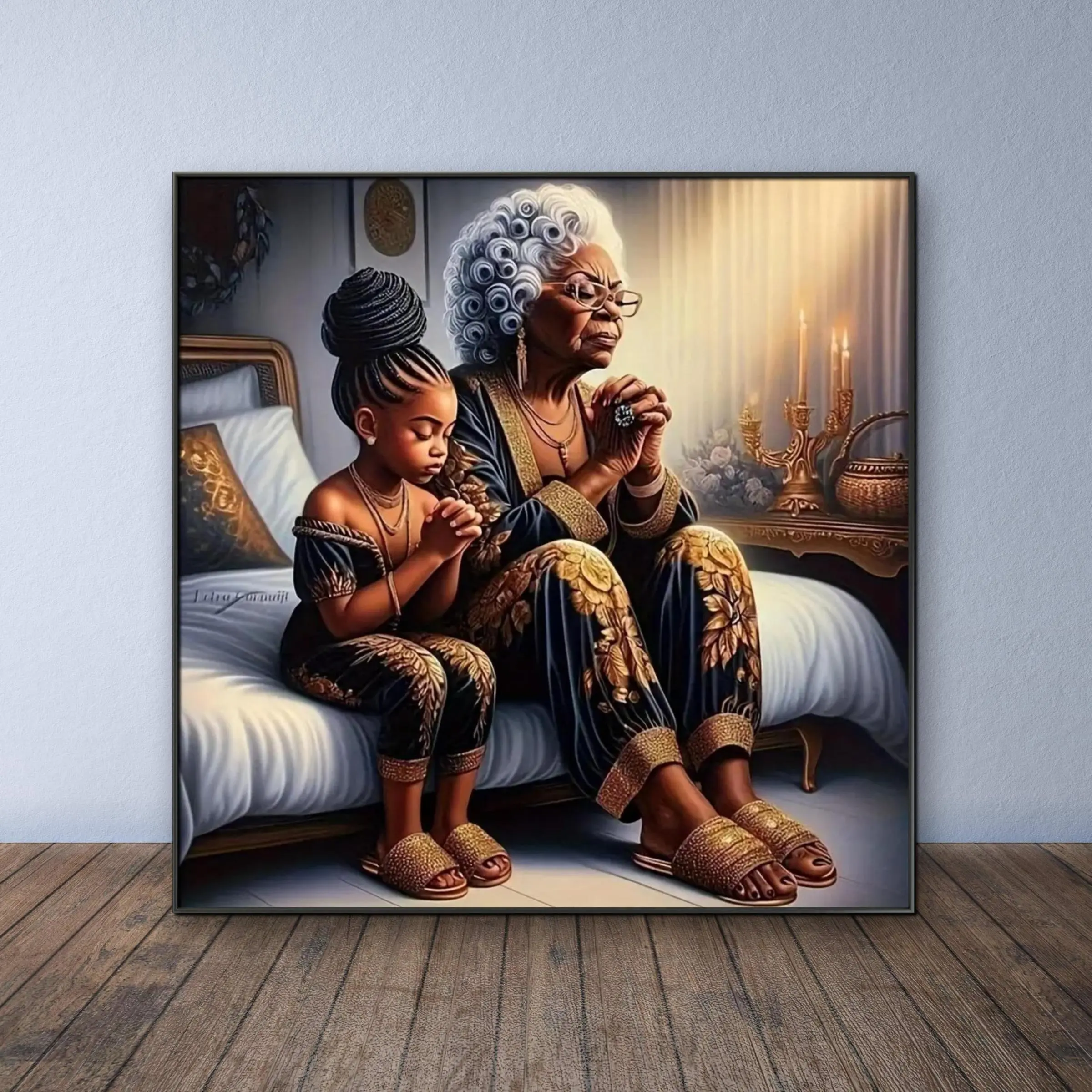 Grandma and Granddaughter Diamond Arts Colorful Painting Kit, 5D Diamond Arts Colorful Painting Kit without Frame, Wall Art Decor for Home Living Room Bedroom