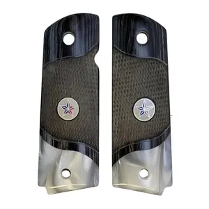 1911 Full Size Checkered Black Rosewood Panels w/Acrylic Pearl Accent and Texas Star Medallion