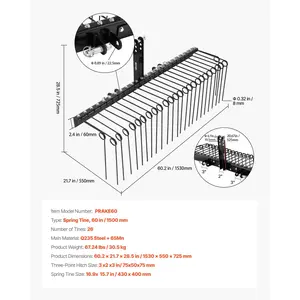 VEVOR 60 in Tow Behind Landscape Rake, 3 Point Hitch Lawn Dethatcher Rake, 26 Spring Steel Tines, for Category 1 Tractors, Heavy Duty Rust-Resistant Rakes Tractor Attachments for Leaves Pine Needles