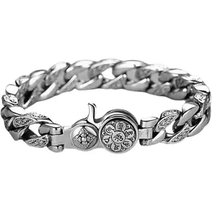 Mens Vintage Tibetan Silver Mantra Bracelet, Retro Punk Cuban Link Chain, Buddhist Six-Word Proverb Amulet Bangle, Protective Talisman Jewelry Gift for Him.