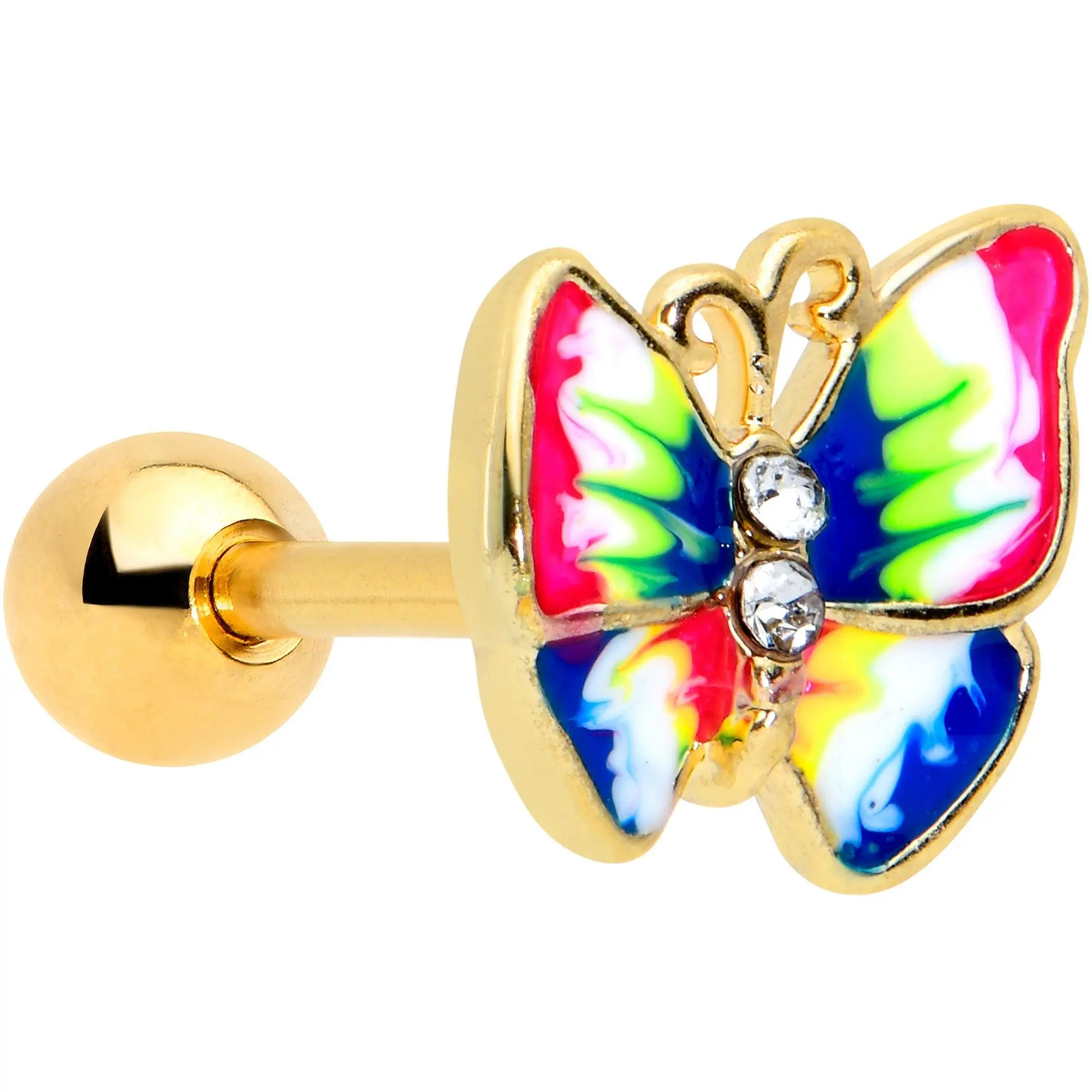 16G 1/4 Clear Gem Gold Tone Bright Butterfly Cartilage Tragus 16G 1/4 Clear Gem Gold Tone Bright Butterfly Cartilage Tragus