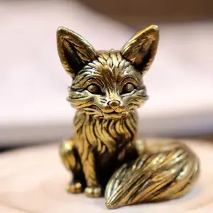 Brass Fox Statue, Cute Fox Miniature Figurines, Desk Ornament Decoration, Copper Animal Sculpture, Home Decor Crafts