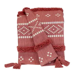 360 Stand Cotton Fiber Woven Throw Blanket - 50x60 in. Standard Size, Parkland Transitional Stripes Dots, Tassel Ends, Woven Technique, Pink