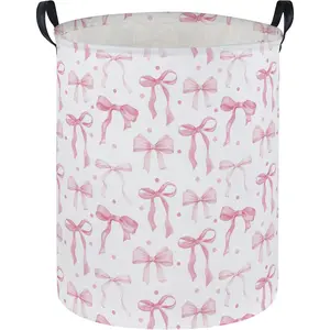 Girls Laundry Basket Pink Hamper for Nursery Cute Kids Storage Bin Organizer Room Decor for Home(Pink)