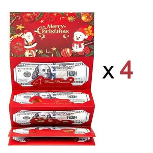 4 PACK Christmas Santa Dollar Folding Red Envelopes Gold Stamping Gift Pack with Ribbon 6 Slot DIY Holiday Cash Envelopes for Party and Festive Decorations