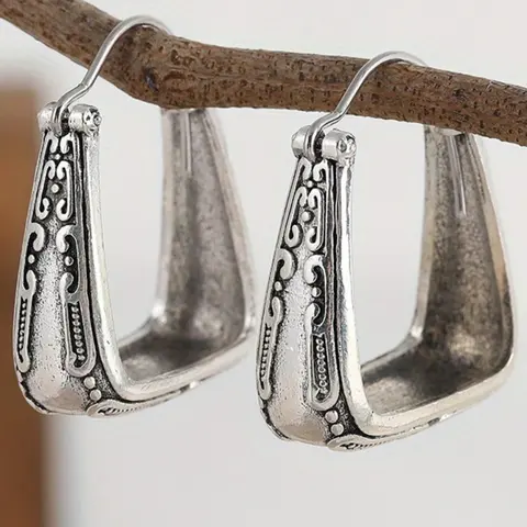 A Pair of Ethnic Totem Geometric Ring Earrings, Vintage Statement Earrings, Bohemian Earrings, Vintage Tribal Boho Style Jewelry for Men & Women, Perfect Gift for Couples & Best Friends, Fashion Accessories