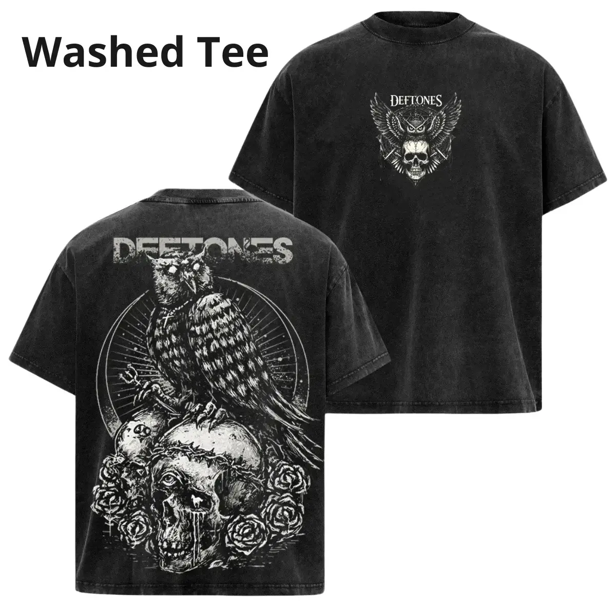 Men's Acid Washed Retro Limited Deftones Entombed Heavy Metal Short-Sleeve Crewneck T-Shirt - Menswear, Casual, Round Neck, Relaxed Fit, Rock Band Merch, Alternative Grunge Vintage Graphic Streetwear Biker Top Punk, Shortsleeve, Cold Machine Wash, Premium