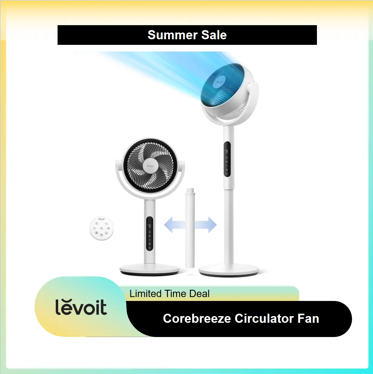 Levoit Corebreeze R432 Multifunctional Cooling Fan - Standing Oscillating Rotating Body Fan, 82ft Air Circulator, Remote Controlled, 20dB Silent Operation, DC Motor, 9 Speeds, Sensor, Timer, Pedestal & Tabletop Modes,dorm essentials,home essentials