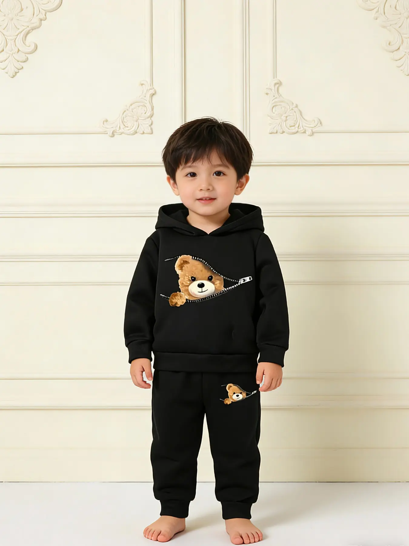 Spring Autumn Baby Boys Cartoon Print Fleece Hoodie and Pants Set, Casual Two-Piece, Comfortable, Cozy and Stylish, Baby Boy Clothes Outfit, Toddler Outfit, Baby Clothing, Toddler Style