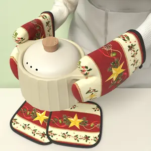 4pcs Heat Resistant Oven Mitts & Potholders Set, Christmas Star Design, Ideal for Kitchen, Cooking, Grilling, Baking, Perfect Gift