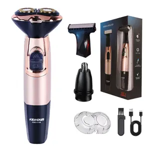 Men's grooming three-piece set - one alloy blade electric shaver, one metal body 0-gap T-shaped trimmer reciprocating with LCD display