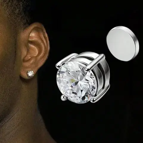 2Pcs Unisex Stainless Steel Magnetic Stud Earrings (4-7mm), Non-Piercing Zircon Stud Earrings, Multiple Color Options, Magnetic Jewelry Accessory for Men & Women Ear Accessories Non Pierced Earrings