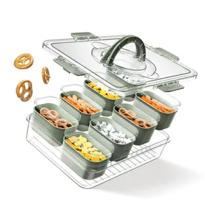 8-Compartment Charcuterie & Snack Container - Kitchen Household Products Divided Serving Tray with Lid, Handle, Dishwasher Safe for Organized Food Storage, Olives