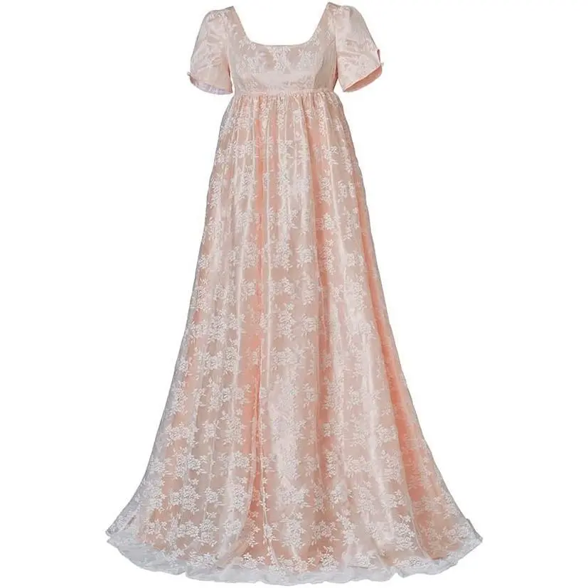 Edwina Costume Dress Regency Dress High Waisteline Floral Tea Party Gown for Women