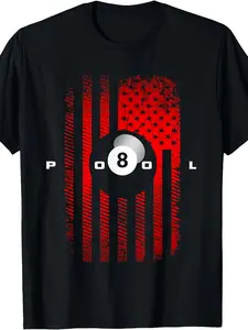 Men's Plus Size Billiards Pool Player T Shirt Black Crew Neck Short Sleeve Casual Street Style Machine Washable 180g Perfect for Summer Geometric Print Slight Stretch Fabric Ideal Gift Same Style for Men and Women 2026 Summer Short-sleeved Printed