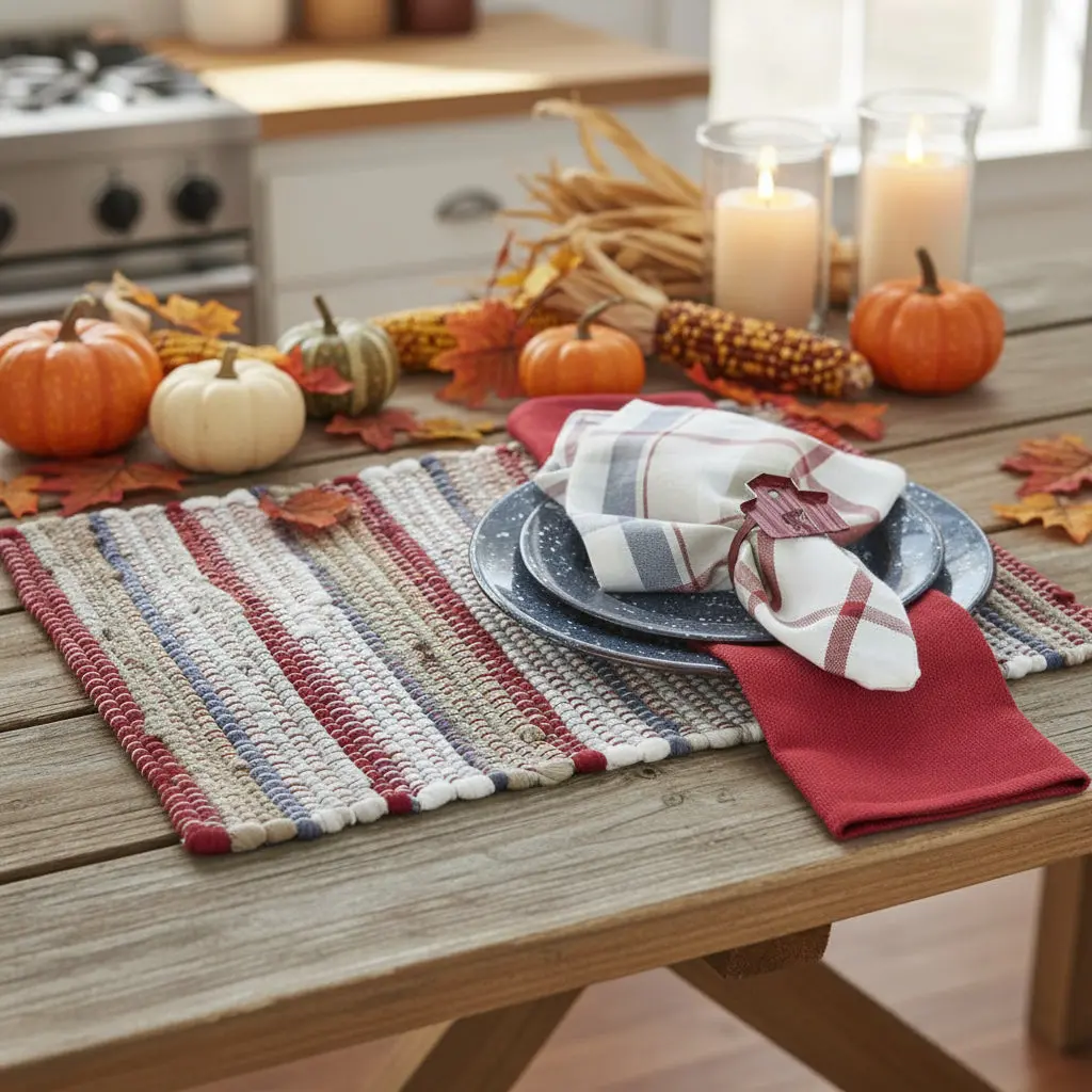 Barnwood Chindi Placemats, Kitchenware Tableware, Cotton Blend Grey Farmhouse Style, Includes Coasters