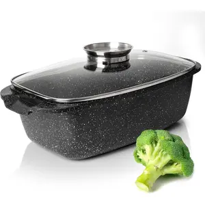 6 Quart Oval Roaster Pot with Lid, 12"x8.3" Die Cast Aluminum Chicken Roaster, Compatible with Induction Gas & Ceramic Cooktop, Hard Anodized Nonstick Roasting Pan With Lid, Oven Safe