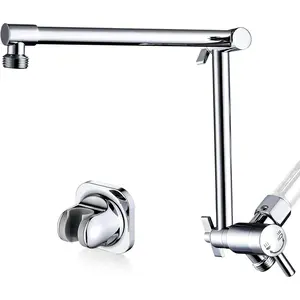 Metal Shower  Extension Arm with Diverter, Handheld Holder Included, G1/2 Universal Thread Rain Shower Arm, Brass Adjustable Extender with 3-Way Diverter, Chrome