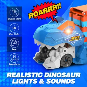 TERRAMUS Dinosaur Transport Truck Toy for Kids - 3 in 1 Ejection Folding Track Toys w/Sound 8 Race Cars, Portable Vehicles Set Best Gift for Boys Girls 3 4 5 6 Years Old - Possesses Invention Patents