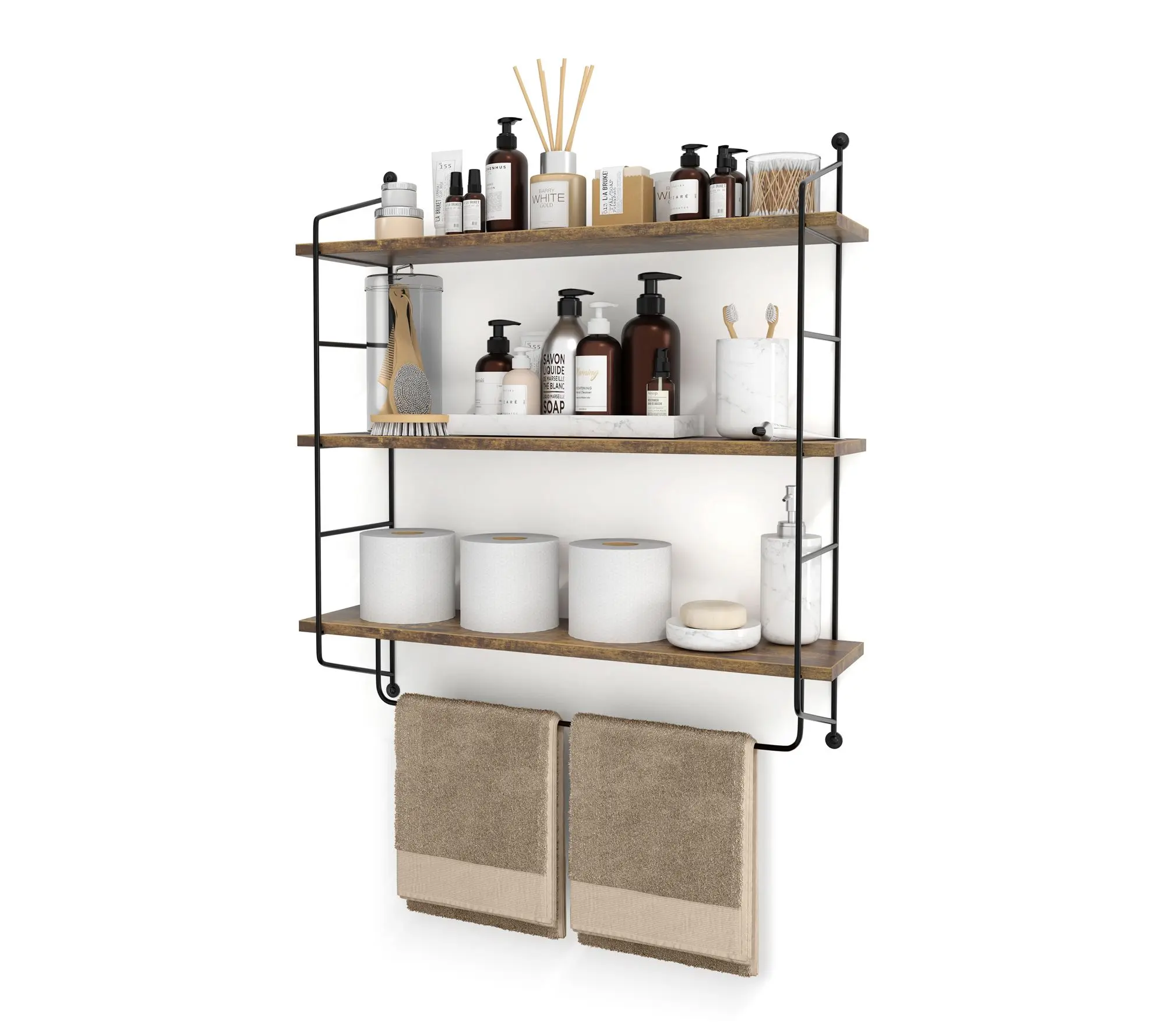 Sorbus 3-Tier Floating Bathroom Shelves for Wall, Wood Storage Sorbus 3-Tier Floating Bathroom Shelves for Wall, Wood Storage