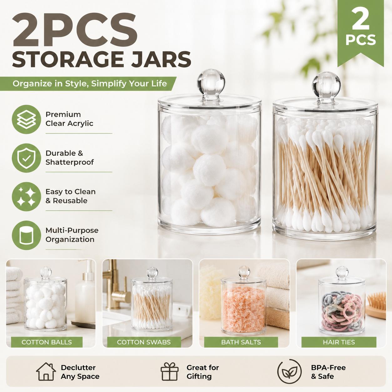 Clear Storage Box with Wooden Lid, 3 Counts Cotton Balls Cotton Swabs Storage Container, Household Storage Box for Home Dormitory Bathroom Hotel, Bathroom Counter Organizer