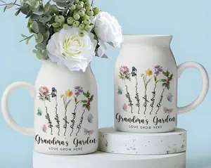 Custom Grandmas Garden Flower Vase, Personalized Birth Flower Flower Vase, Mother's Day Gift ,Gift for Grandma, Mother's Day Gift.