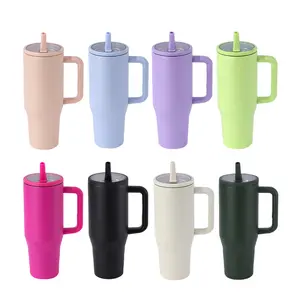 Crafix 16-Pack 40oz Powder Coated Stainless Steel Double-Wall Insulated Tumblers (Water Bottles, Flasks, Stainless Vacuum Flasks) with Flip Lid, Removable Handle & Straw, Blank Custom Laser Engraving Cups for Outdoor Sports & Festive Gifts