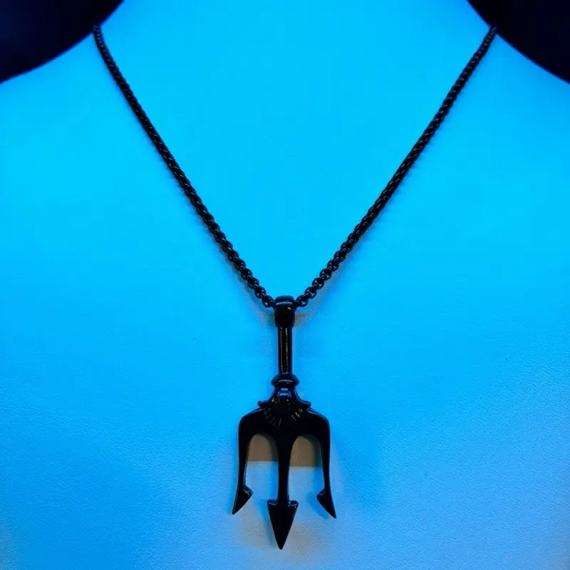 Charm Trident Pendant Necklace, Alloy Necklace Chain Black