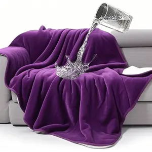 Bed Blanket, Reversible Sherpa Fleece Throw Blanket for  Puppy , Furniture Cover Protects Bed Couch Sofa from Liquid Pee and  (Dark Purple, 50x60 inches)