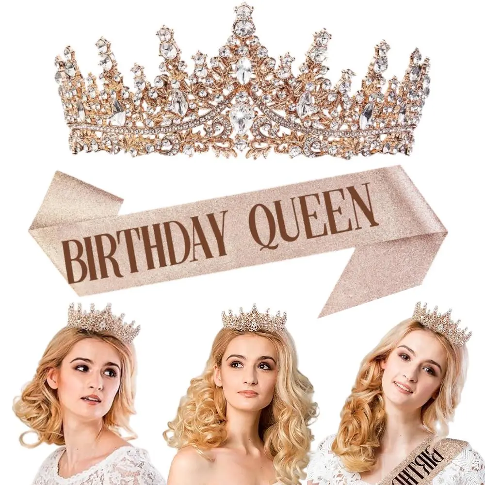 Women's Alloy Rose Gold Glitter Crystal Crown, Glamorous Rhinestone Princess Headband, Comfortable and Safe Wedding Bridal Hair Accessory, Perfect Gift for Birthday Pageant Photo Props